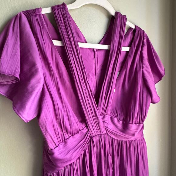 By Anthropologie Vibrant Deep V Mini Dress Purple Fuchsia A-Line Cocktail NWT - Picture 4 of 8